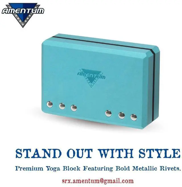 Alt view image 3 of 6 - Yoga Block 9x6x3 Stand Out With Style Premium Yoga Block Featuring Bold Metallic Rivets. High-Density/Non-Toxic EVA Foam, Non-Slip Surface,Lightweight Exercise Support for Yoga