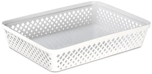 Alt view image 3 of 6 - Plastic Storage Basket Set - Multipurpose Drawer Trays, Kitchen Pantry Containers, and Bathroom Bins - 3 Pack Large Organizers, White