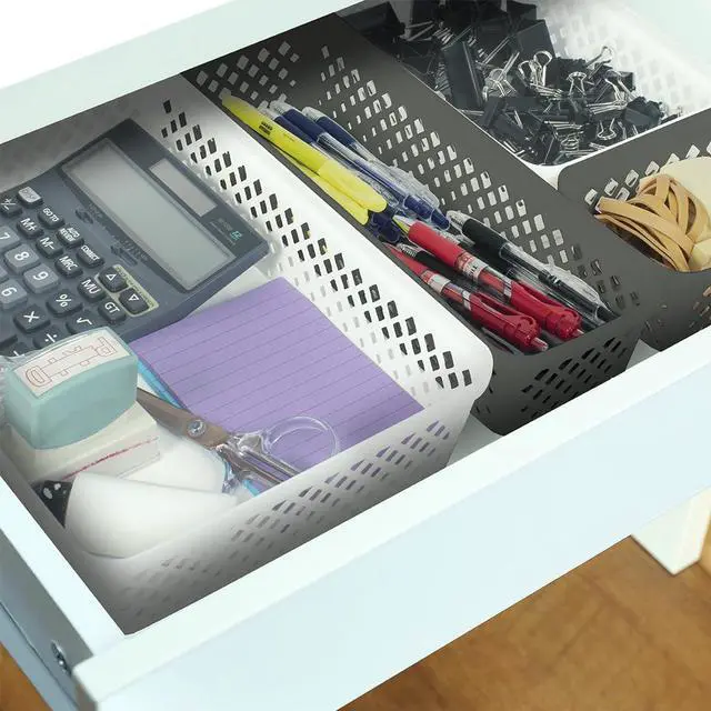 Alt view image 2 of 6 - Plastic Storage Basket Set - Multipurpose Drawer Trays, Kitchen Pantry Containers, and Bathroom Bins - 3 Pack Large Organizers, White