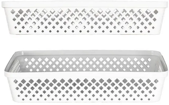 Alt view image 4 of 6 - Plastic Storage Basket Set - Multipurpose Drawer Trays, Kitchen Pantry Containers, and Bathroom Bins - 3 Pack Large Organizers, White