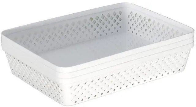 Alt view image 5 of 6 - Plastic Storage Basket Set - Multipurpose Drawer Trays, Kitchen Pantry Containers, and Bathroom Bins - 3 Pack Large Organizers, White