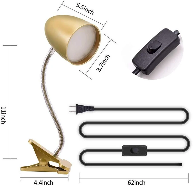 Alt view image 2 of 7 - Clip on Light for Bed, Non-Dimmable Clip on Reading Light for Bed, 4000K Cool White, 3.5W 240 LM Desk lamp with clamp, Eye Protection, ETL Listed, Gold