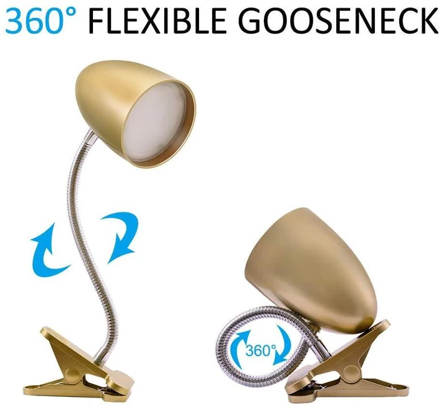 Alt view image 3 of 7 - Clip on Light for Bed, Non-Dimmable Clip on Reading Light for Bed, 4000K Cool White, 3.5W 240 LM Desk lamp with clamp, Eye Protection, ETL Listed, Gold