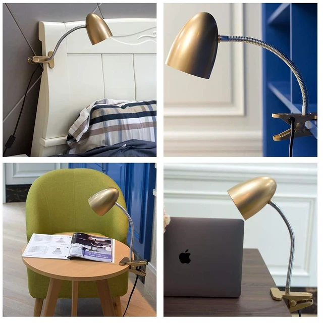 Alt view image 6 of 7 - Clip on Light for Bed, Non-Dimmable Clip on Reading Light for Bed, 4000K Cool White, 3.5W 240 LM Desk lamp with clamp, Eye Protection, ETL Listed, Gold