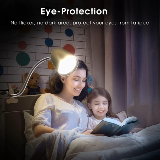 Alt view image 5 of 7 - Clip on Light for Bed, Non-Dimmable Clip on Reading Light for Bed, 4000K Cool White, 3.5W 240 LM Desk lamp with clamp, Eye Protection, ETL Listed, Gold