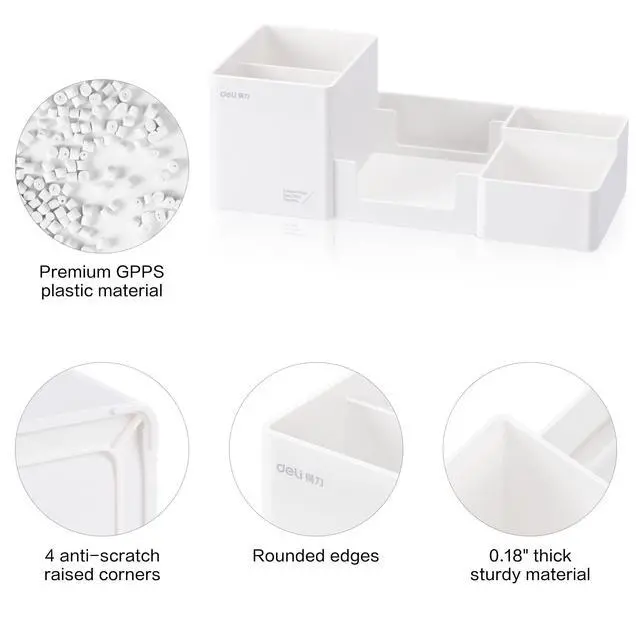 Alt view image 4 of 7 - Desk Organizer, Plastic Desktop Organizer with Pencil Holder and Sticky Note Tray, Office Stationery Supplies Organizers Accessories Caddy, 6 Compartments, White