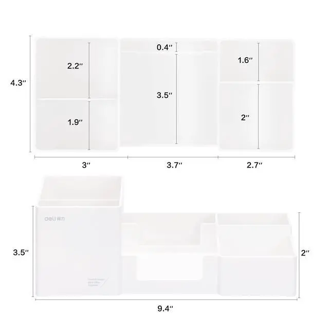 Alt view image 7 of 7 - Desk Organizer, Plastic Desktop Organizer with Pencil Holder and Sticky Note Tray, Office Stationery Supplies Organizers Accessories Caddy, 6 Compartments, White