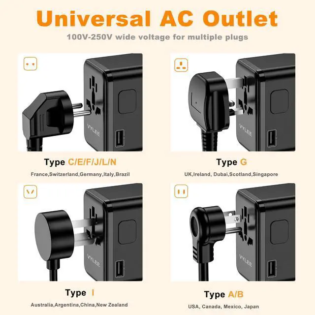 Alt view image 7 of 7 - 70W GaN International Travel Adapter, Universal Power Adapter with 3 USB-C (PD 70W) & 1 USB-A Ports, Worldwide Wall Charger for US to Europe, UK, Ireland, AU, Asia, Works in 200+ Countries