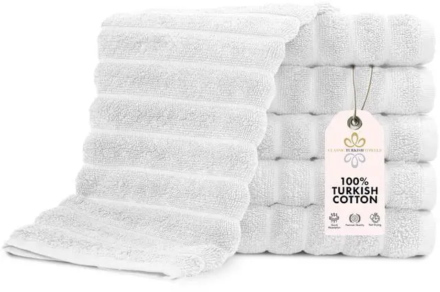 Main image of Classic Turkish Towels CTT Luxurious 100% Turkish Cotton Washcloths 6 Pack, Highly Absorbent & Quick Dry, Face Towels Wash Cloths for Hotel, Spa & Gym | 13"x13" (Platinum)