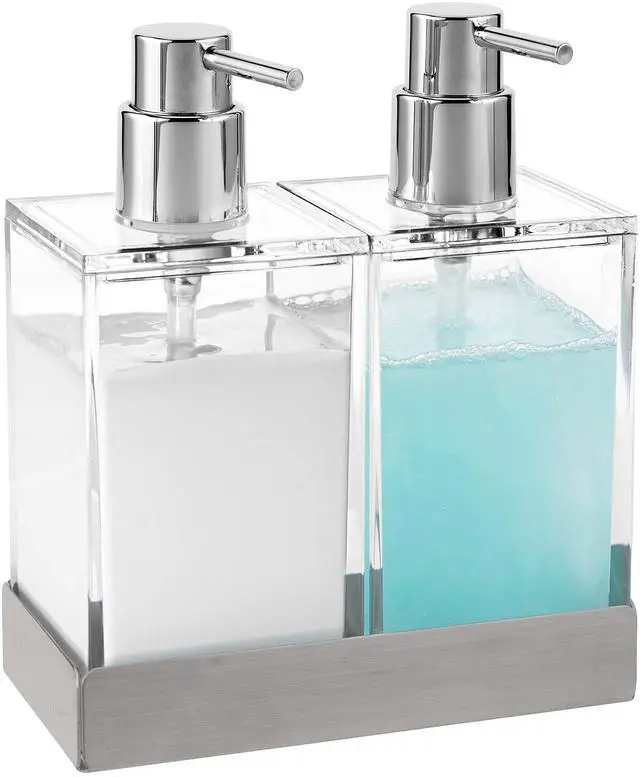 Main image of Acrylic Twin Liquid Soap and Lotion Dispenser Set with Caddy - Double Soap Dispenser for Kitchen - Clear Soap Dispenser for Bathroom, Shampoo, Conditioner, Body Wash