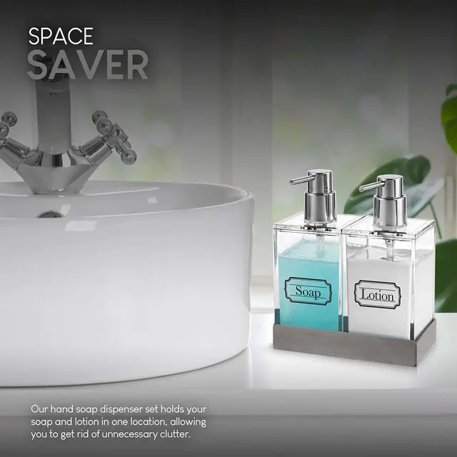 Alt view image 5 of 7 - Acrylic Twin Liquid Soap and Lotion Dispenser Set with Caddy - Double Soap Dispenser for Kitchen - Clear Soap Dispenser for Bathroom, Shampoo, Conditioner, Body Wash