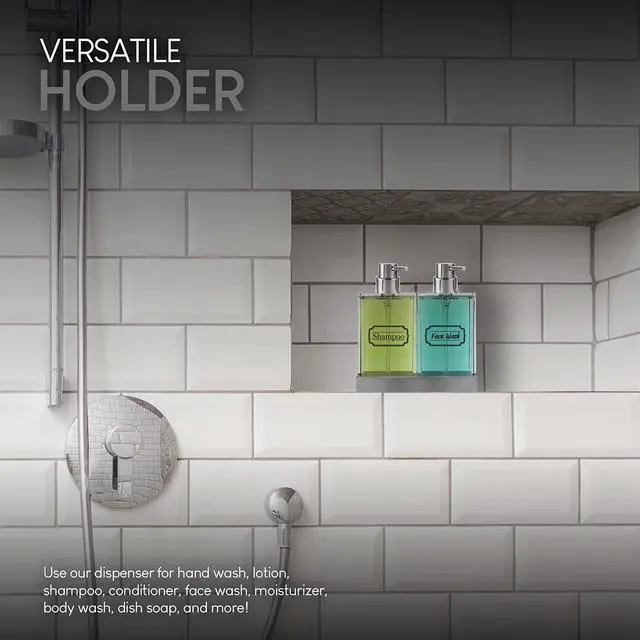 Alt view image 7 of 7 - Acrylic Twin Liquid Soap and Lotion Dispenser Set with Caddy - Double Soap Dispenser for Kitchen - Clear Soap Dispenser for Bathroom, Shampoo, Conditioner, Body Wash