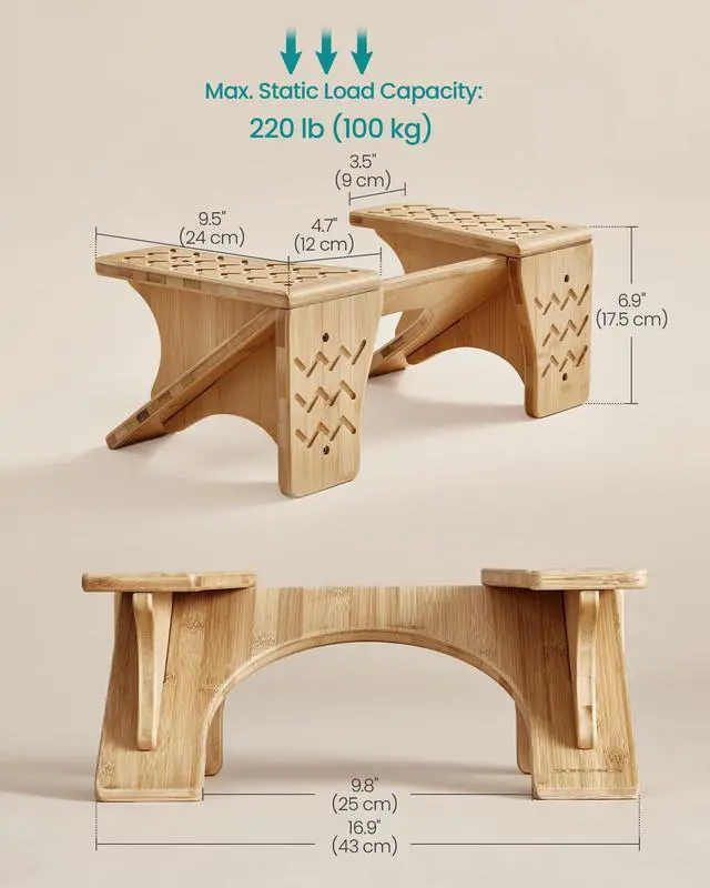 Alt view image 6 of 7 - Bamboo Toilet Stool, Adjustable Poop Stool with Non-Slip Grooves, Height Convertible to 6.9 or 9.5 Inches, Squat Potty Stool for Bathroom, Space-Saving, Light Bamboo UBCB111N01