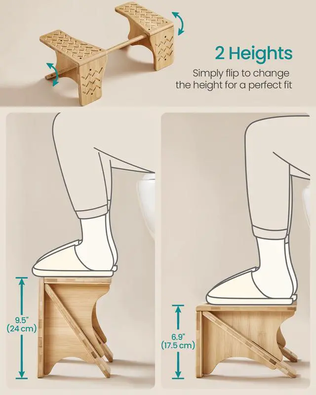 Alt view image 4 of 7 - Bamboo Toilet Stool, Adjustable Poop Stool with Non-Slip Grooves, Height Convertible to 6.9 or 9.5 Inches, Squat Potty Stool for Bathroom, Space-Saving, Light Bamboo UBCB111N01