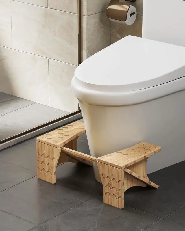 Alt view image 7 of 7 - Bamboo Toilet Stool, Adjustable Poop Stool with Non-Slip Grooves, Height Convertible to 6.9 or 9.5 Inches, Squat Potty Stool for Bathroom, Space-Saving, Light Bamboo UBCB111N01