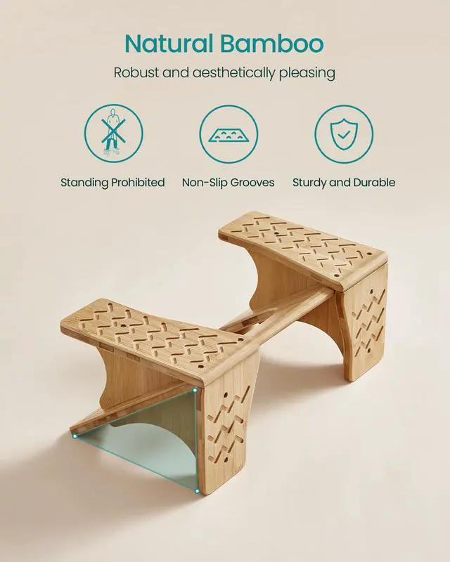 Alt view image 5 of 7 - Bamboo Toilet Stool, Adjustable Poop Stool with Non-Slip Grooves, Height Convertible to 6.9 or 9.5 Inches, Squat Potty Stool for Bathroom, Space-Saving, Light Bamboo UBCB111N01