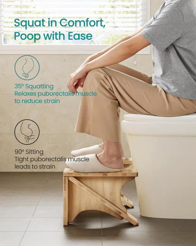Alt view image 3 of 7 - Bamboo Toilet Stool, Adjustable Poop Stool with Non-Slip Grooves, Height Convertible to 6.9 or 9.5 Inches, Squat Potty Stool for Bathroom, Space-Saving, Light Bamboo UBCB111N01