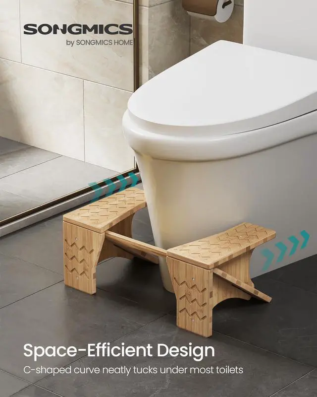 Alt view image 2 of 7 - Bamboo Toilet Stool, Adjustable Poop Stool with Non-Slip Grooves, Height Convertible to 6.9 or 9.5 Inches, Squat Potty Stool for Bathroom, Space-Saving, Light Bamboo UBCB111N01