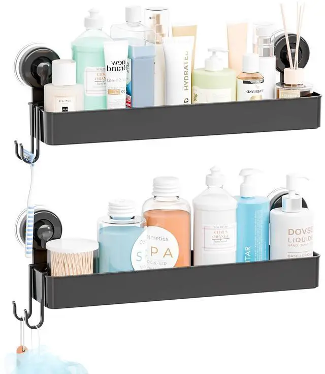 Main image of Black 2 Pack Acrylic Shower Caddy Suction Cup,No Rust Bathroom Organizers and Storage Holder,Plastic Wall Mounted Shower Shelves,Bathtub Storage Organizer,Shampoo and Conditioner Holder for Washroom