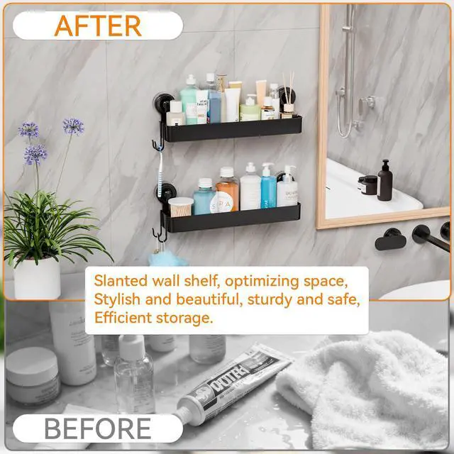 Alt view image 4 of 7 - Black 2 Pack Acrylic Shower Caddy Suction Cup,No Rust Bathroom Organizers and Storage Holder,Plastic Wall Mounted Shower Shelves,Bathtub Storage Organizer,Shampoo and Conditioner Holder for Washroom