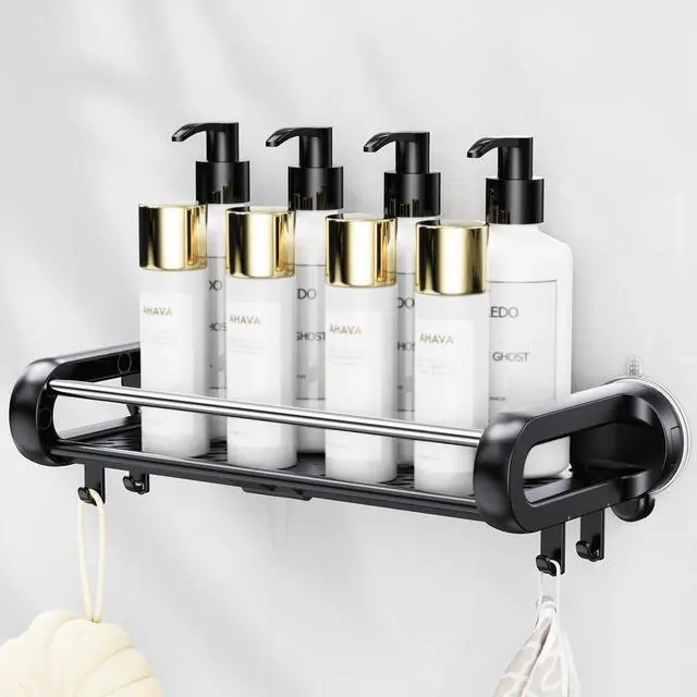 Main image of Suction Cup Shower Shelf, Removable Shower Caddy Suction Cup with Large Capacity, Storage Suction Powerful Max Hold 22lbs, No Drilling Shelves for Bathroom Storage & Home Decor, Black
