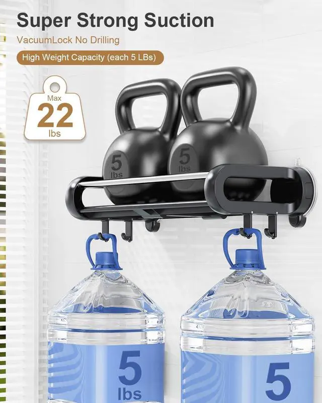 Alt view image 2 of 7 - Suction Cup Shower Shelf, Removable Shower Caddy Suction Cup with Large Capacity, Storage Suction Powerful Max Hold 22lbs, No Drilling Shelves for Bathroom Storage & Home Decor, Black
