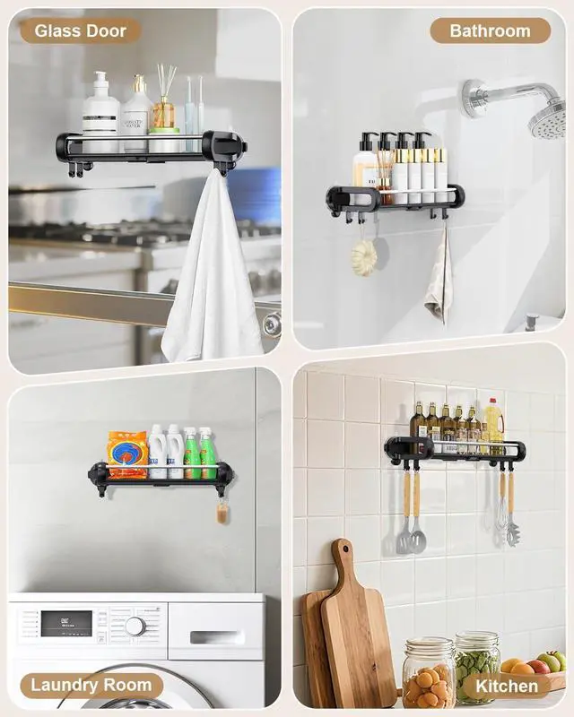 Alt view image 7 of 7 - Suction Cup Shower Shelf, Removable Shower Caddy Suction Cup with Large Capacity, Storage Suction Powerful Max Hold 22lbs, No Drilling Shelves for Bathroom Storage & Home Decor, Black