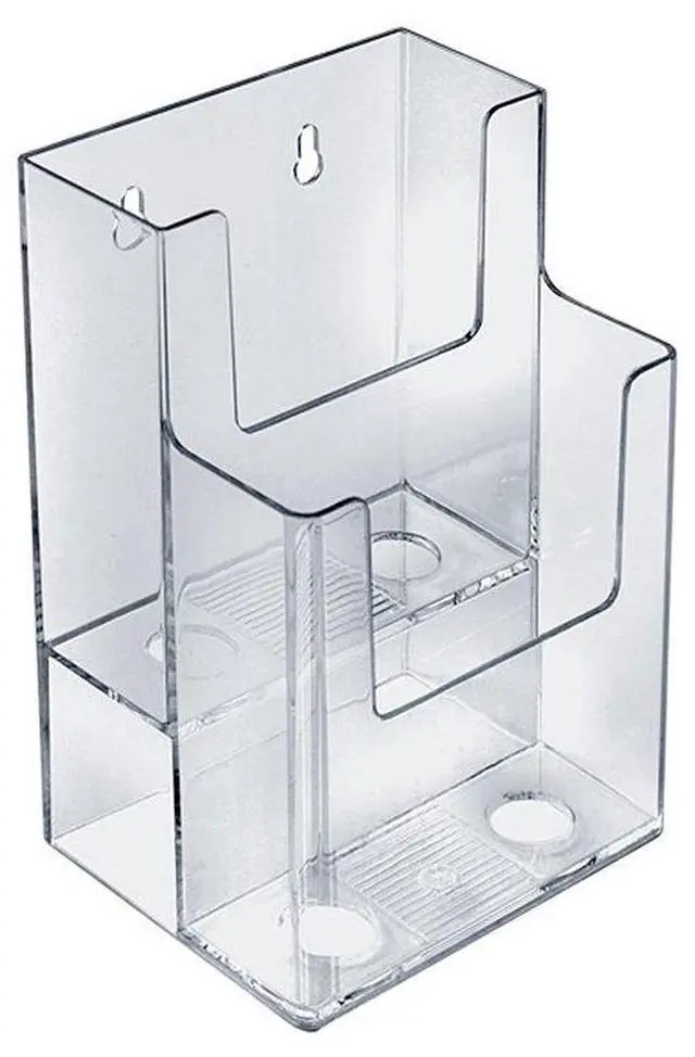 Main image of 252032 Clear Two-Tier Tri-Fold Brochure Holder, Acrylic Boxes for Display - Table Menu Holder Stands (4.25 W by 3.75 D by 7 H)-Tabletop Pamphlet Holder - 2-Pack