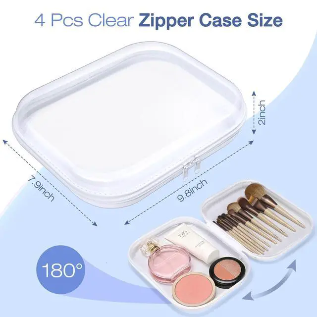 Alt view image 2 of 7 - Clear Hard Shell Zipper Case, 4 Pack Diaper Bag Organizer Pouches, Toiletry Bag for Travel, Waterproof Makeup Bags for Cosmetic, Toy Storage Organizer Pencil Bag
