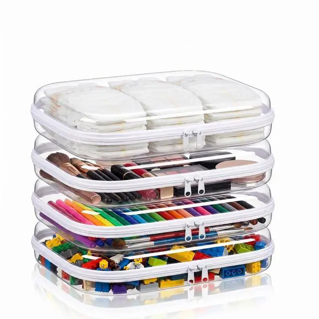 Main image of Clear Hard Shell Zipper Case, 4 Pack Diaper Bag Organizer Pouches, Toiletry Bag for Travel, Waterproof Makeup Bags for Cosmetic, Toy Storage Organizer Pencil Bag