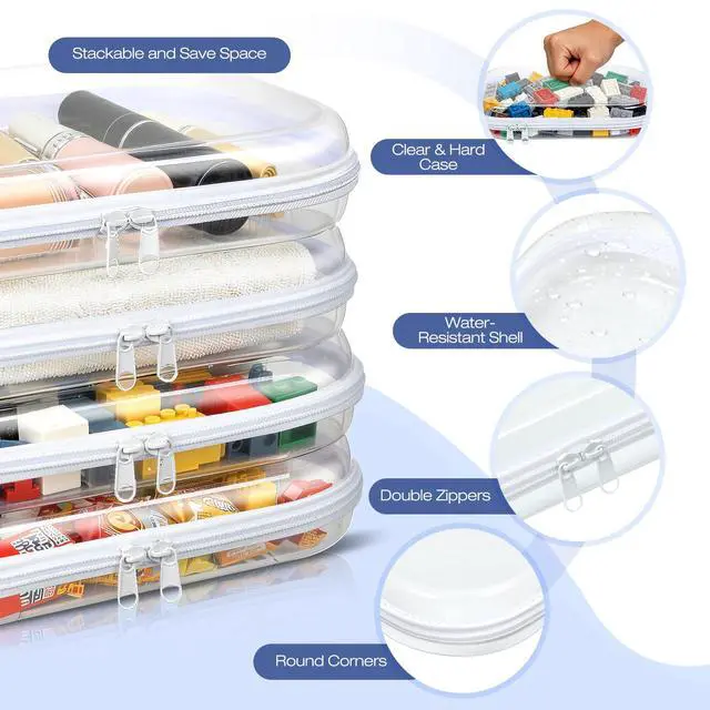 Alt view image 3 of 7 - Clear Hard Shell Zipper Case, 4 Pack Diaper Bag Organizer Pouches, Toiletry Bag for Travel, Waterproof Makeup Bags for Cosmetic, Toy Storage Organizer Pencil Bag