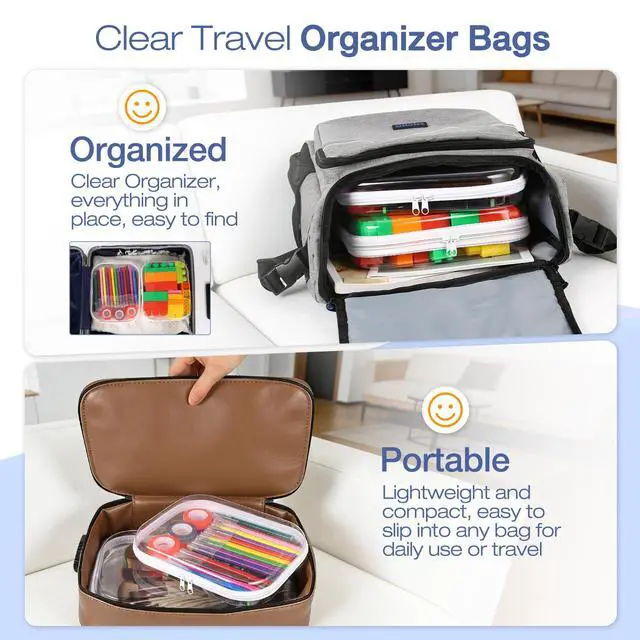 Alt view image 4 of 7 - Clear Hard Shell Zipper Case, 4 Pack Diaper Bag Organizer Pouches, Toiletry Bag for Travel, Waterproof Makeup Bags for Cosmetic, Toy Storage Organizer Pencil Bag