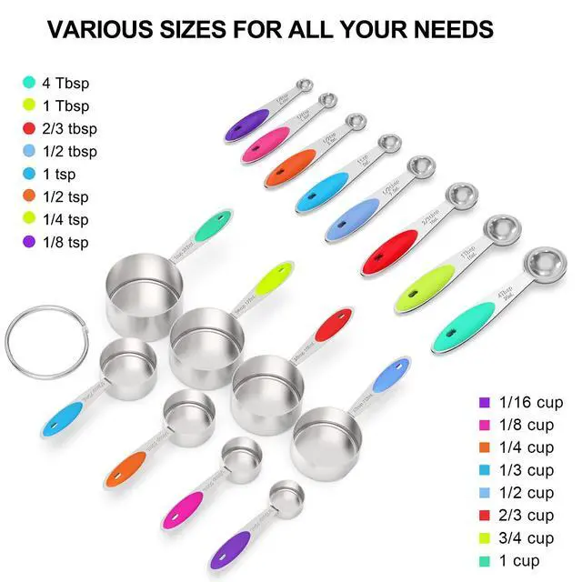 Alt view image 2 of 7 - Stainless Measuring Cups and Spoons Set with Silicone Handle, 21pcs