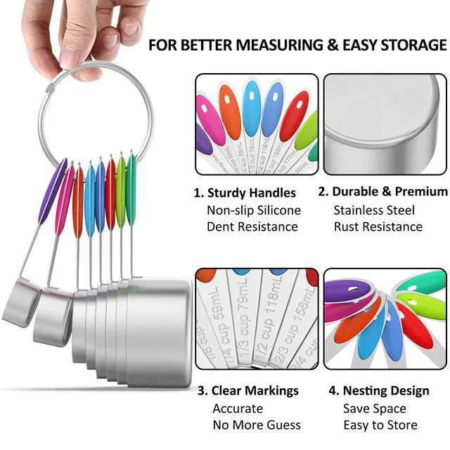 Alt view image 3 of 7 - Stainless Measuring Cups and Spoons Set with Silicone Handle, 21pcs