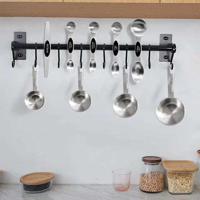 Alt view image 5 of 7 - 13pcs Stainless Steel Measuring Cups and Spoons Set, 8 Double-Sided Magnetic Measuring Spoons Set & 4 Metal Measuring Cups & 1 Leveler for Kitchen Dry & Liquid Cooking Baking