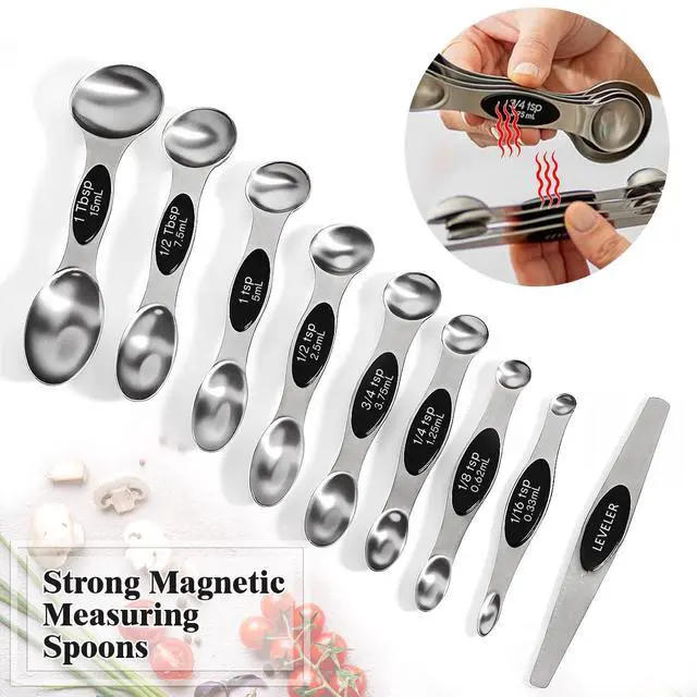 Alt view image 4 of 7 - 13pcs Stainless Steel Measuring Cups and Spoons Set, 8 Double-Sided Magnetic Measuring Spoons Set & 4 Metal Measuring Cups & 1 Leveler for Kitchen Dry & Liquid Cooking Baking