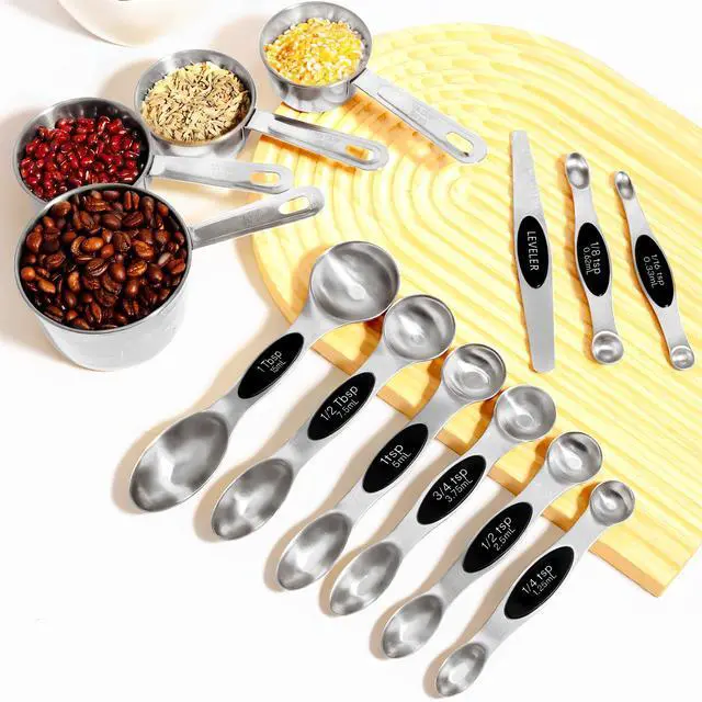 Alt view image 7 of 7 - 13pcs Stainless Steel Measuring Cups and Spoons Set, 8 Double-Sided Magnetic Measuring Spoons Set & 4 Metal Measuring Cups & 1 Leveler for Kitchen Dry & Liquid Cooking Baking