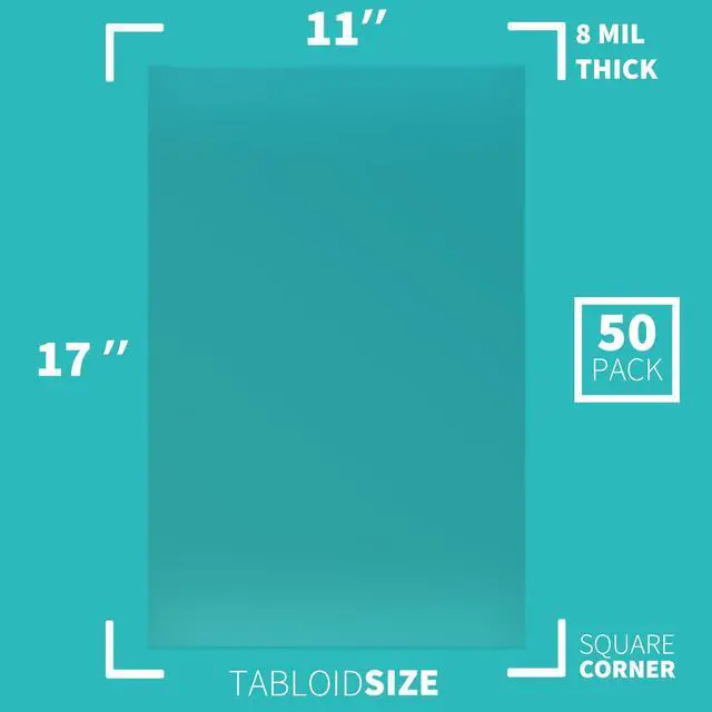 Alt view image 2 of 7 - 50 Pack 8 Mil PVC Clear Binding Presentation Covers, 11 x 17 Inches, Tabloid Size, Square Corners, Un-Punched, Office School Supplies