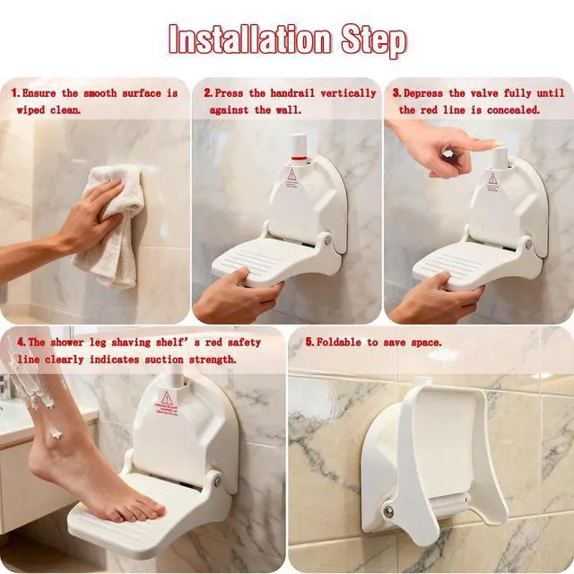 Alt view image 6 of 7 - Shower Foot Rest for Shaving Legs,Shower Shaving Foot Rest,Foot Rest for Shower with Powerful Suction Cup,Foldable Shaving Step for Inside Shower,Easy to Carry While Traveling