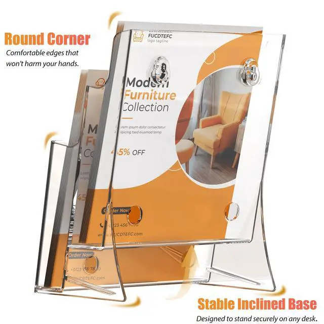 Alt view image 4 of 7 - Acrylic Brochure Holder 8.5x11 & 4 x9 Inches, Clear 2 Tier Literature Magazine Stand Brochure Display Stand w Removable Divider Universal, Pamphlet Flyer Holder for Wall Mount or Countertop
