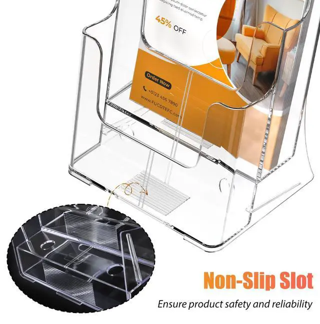 Alt view image 5 of 7 - Acrylic Brochure Holder 8.5x11 & 4 x9 Inches, Clear 2 Tier Literature Magazine Stand Brochure Display Stand w Removable Divider Universal, Pamphlet Flyer Holder for Wall Mount or Countertop