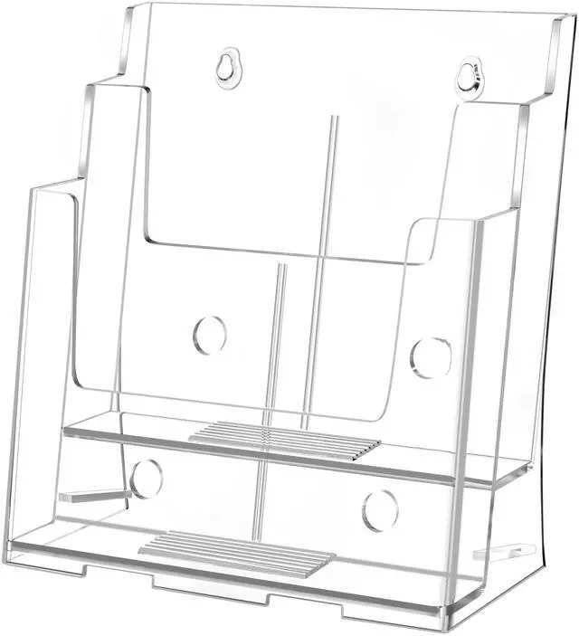 Main image of Acrylic Brochure Holder 8.5x11 & 4 x9 Inches, Clear 2 Tier Literature Magazine Stand Brochure Display Stand w Removable Divider Universal, Pamphlet Flyer Holder for Wall Mount or Countertop