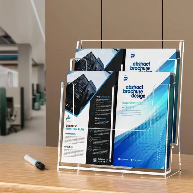 Alt view image 7 of 7 - Acrylic Brochure Holder 8.5x11 & 4 x9 Inches, Clear 2 Tier Literature Magazine Stand Brochure Display Stand w Removable Divider Universal, Pamphlet Flyer Holder for Wall Mount or Countertop