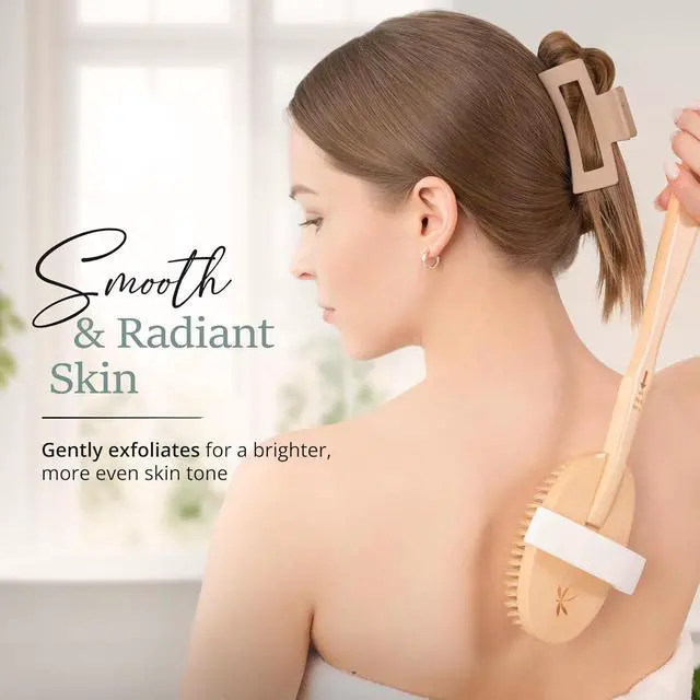 Alt view image 3 of 7 - Dry Brushing Body Brush Set - Natural Boar Bristle Body Brush, Exfoliating Face Brush & Bath Gloves - Ideal Dry Skin Brush for Lymphatic Drainage & Healthy Glowing Skin!