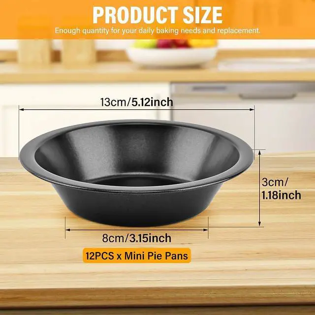 Alt view image 2 of 7 - 12 Pack Mini Pie Pans 5 Inch Reusable Round Pie Tins Nonstick Small Pie Pans Carbon Steel Round Pie Tins Small Pie Pans Individual Pie Tins for Baking Dessert(COLOR:Black)