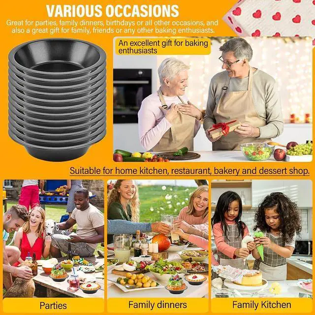 Alt view image 5 of 7 - 12 Pack Mini Pie Pans 5 Inch Reusable Round Pie Tins Nonstick Small Pie Pans Carbon Steel Round Pie Tins Small Pie Pans Individual Pie Tins for Baking Dessert(COLOR:Black)