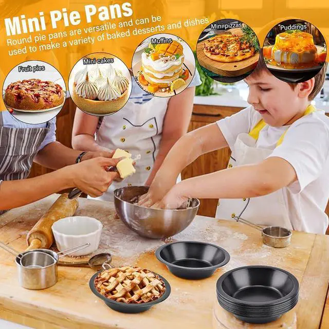 Alt view image 6 of 7 - 12 Pack Mini Pie Pans 5 Inch Reusable Round Pie Tins Nonstick Small Pie Pans Carbon Steel Round Pie Tins Small Pie Pans Individual Pie Tins for Baking Dessert(COLOR:Black)