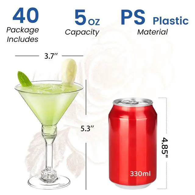 Alt view image 2 of 7 - 40 Pack Plastic Martini Glasses 5 Oz Disposable Cocktail Glasses, Tall Mini Martini Cups, Plastic Margarita Glasses Perfect for Summer Party Birthday Wedding Poolside and All Events