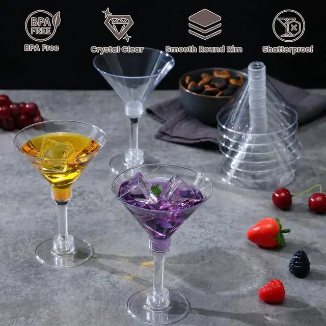 Alt view image 6 of 7 - 40 Pack Plastic Martini Glasses 5 Oz Disposable Cocktail Glasses, Tall Mini Martini Cups, Plastic Margarita Glasses Perfect for Summer Party Birthday Wedding Poolside and All Events