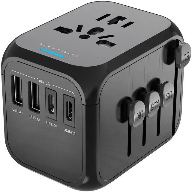 Main image of Universal Travel Adapter Worldwide All in One International Wall Charger AC Plug Adaptor with 2 USB-C and 2 USB-A Ports for 200+ Countries 100V-250V (EU UK USA AU Plug) Black